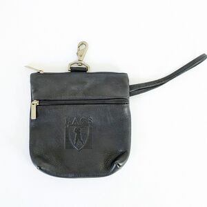 Columbia Leather Golf Valuables Pouch Black Zippered Accessory Bag Clip Debossed
